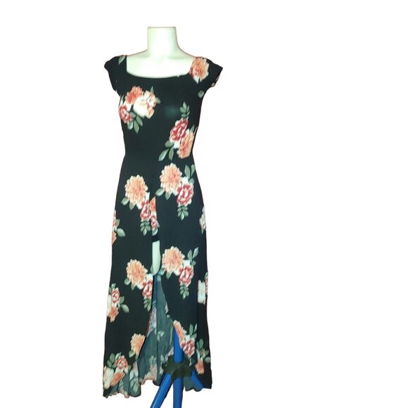 Rue 21 XSmall Black Floral Romper Dress Wrap Shorts High Low - Picture 2 of 5